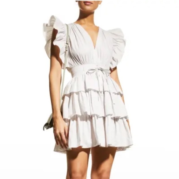 Ulla Johnson Sena Tiered Flutter-Sleeve Ruffle Dress in Dove size 6 - Picture 1 of 13